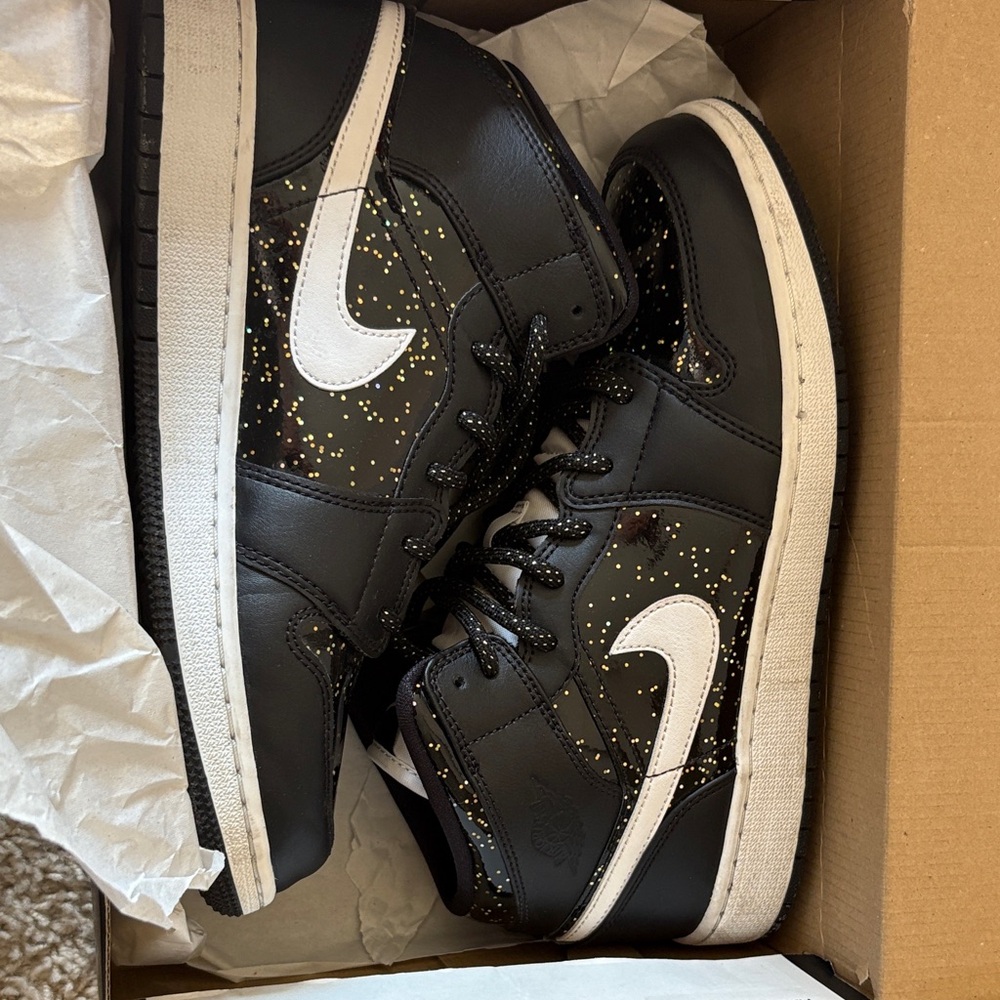 Jordan Black and White Women's Shoes with Gold Accents